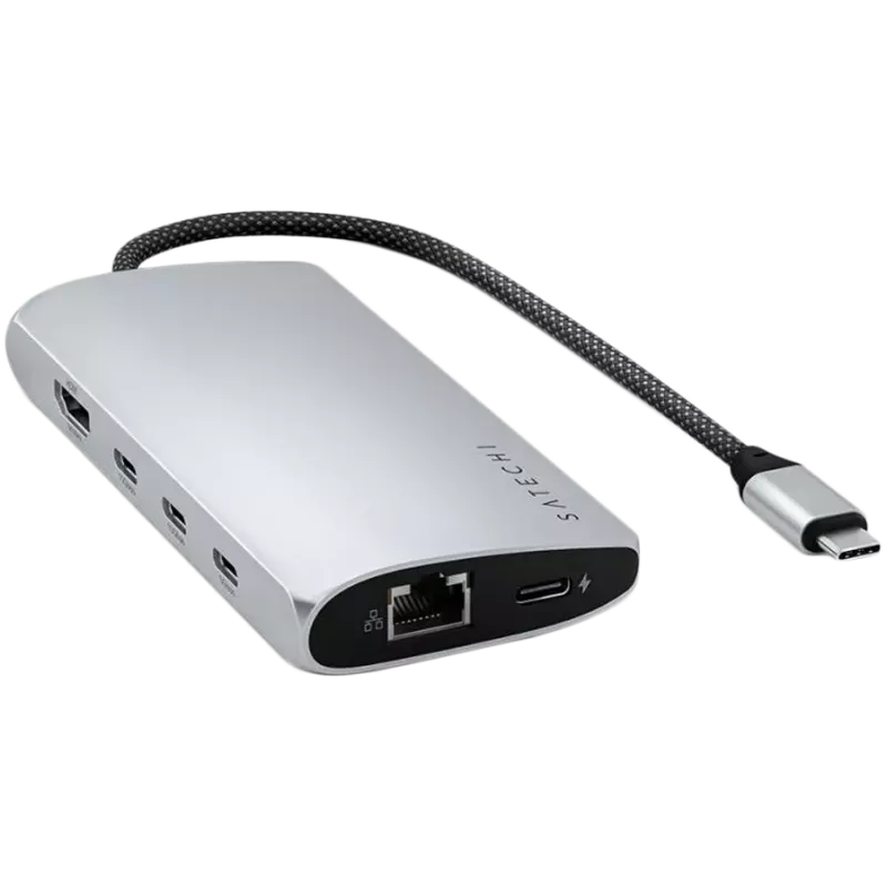 Stacja dokująca / replikator portów Satechi ST-P8KES — przewodowy USB 3.2 Gen 1 Type-C, Gigabit Ethernet, czytnik kart SD, srebrny