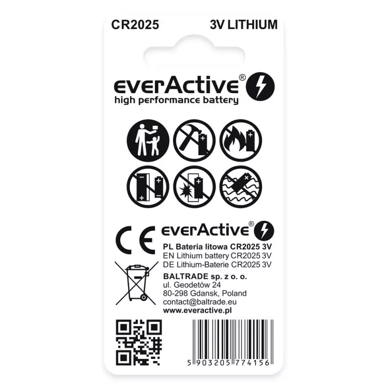 Mini bateria litowa everActive CR2025 - blister 2 szt.