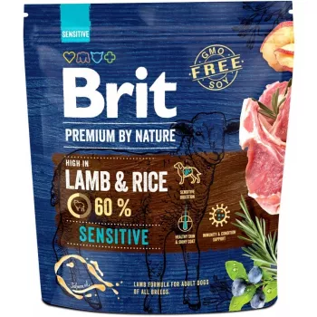 Sucha karma dla psa Brit Premium by Nature Sensitive Lamb & Rice 1 kg — dorosłe psy, białko 26%, tłuszcz 13%, bezglutenowa