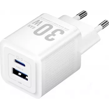 Ładowarka Vention 30W - technologia GaN, 1x USB-A, 1x USB-C (biała)