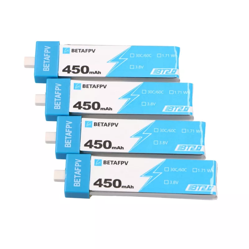 Zestaw 4 akumulatorów 1S BetaFPV BT2.0 450mAh do dronów, 3,8 V