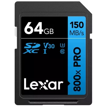 Karta pamięci SDXC Lexar 64 GB UHS-I 800xPRO — Klasa 10, U3, V30, 150 MB/s