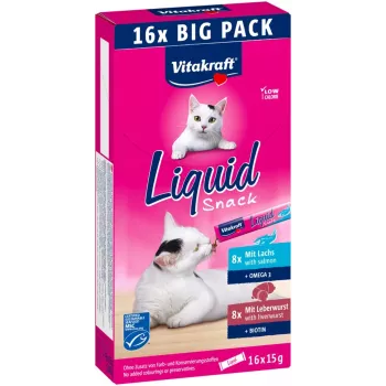VITAKRAFT Liquid Snack Wątróbka z łososiem - przysmak dla kotów - 16x15g