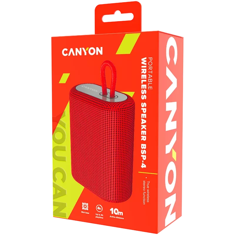 Głośnik Bluetooth Canyon BSP-4, czytnik TF, USB-C, 5W, czerwony, detal