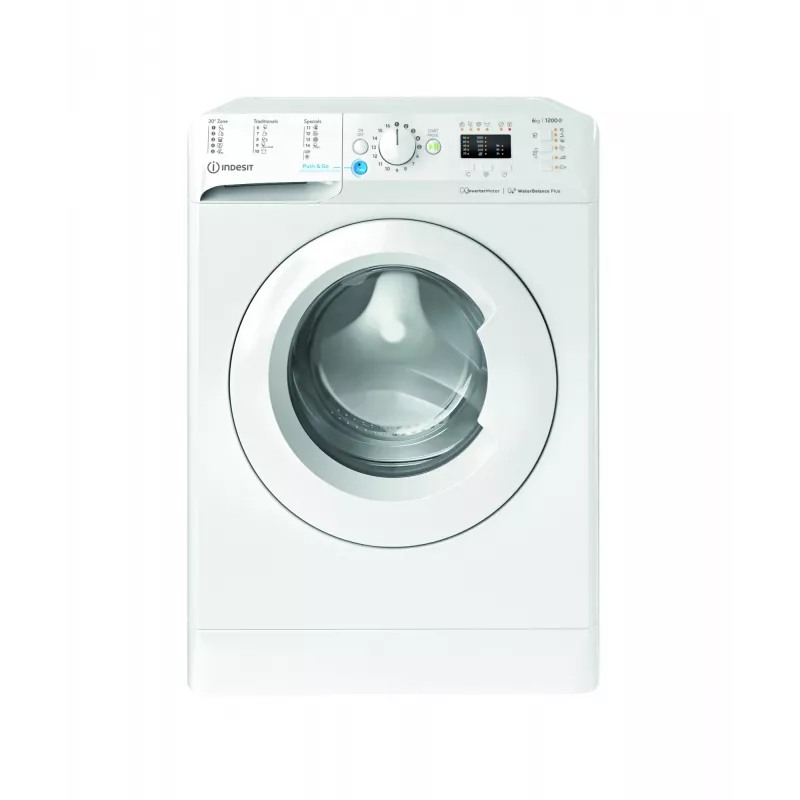 Pralka Indesit BWSA 61294 W EU N — Ładowanie od przodu, 6 kg, 1151 obr./min, Głębokość 42,5 cm, Szerokość 59,5 cm, Wyświetlacz, Big Digit, Biały, Klasa energetyczna C