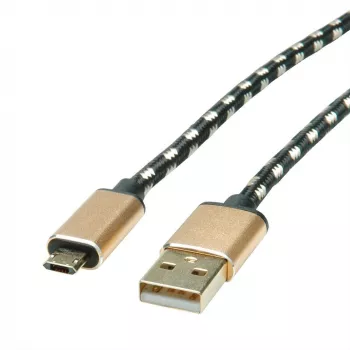 Kabel USB ROLINE 11.02.8820 1,8 m USB 2.0 USB-C Micro-USB B Czarny - Złoty (11.02.8820)