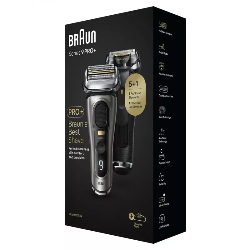 Golarka elektryczna Braun Seria 9 Pro+ 9515s – do golenia na mokro i sucho, metaliczna