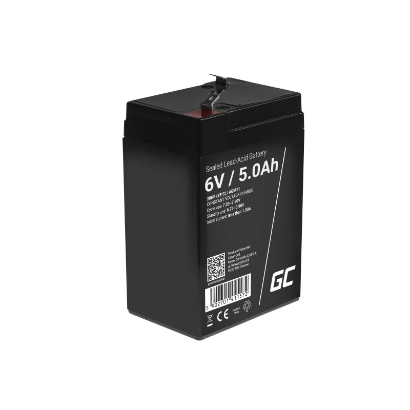 Akumulator UPS zielony Cell AGM11 6 V 5 Ah Sealed Lead Acid (VRLA) pojedynczy akumulator, 70×100×47 mm, 780 g