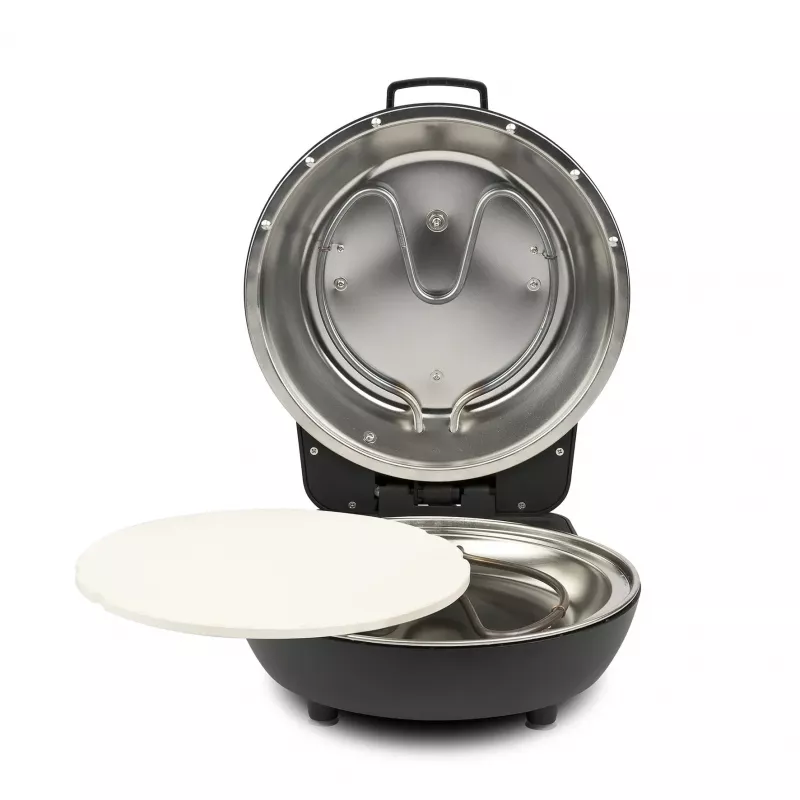 Piec do pizzy G3FERRARI Pummarola — blatowy piekarnik elektryczny, 1200 W, maks. Ø 28–31 cm, kamienna powierzchnia do pieczenia, czarny/srebrny