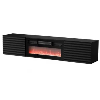 Cama szafka RTV TULA 183x35x37 czarny matowy + czarny kominek