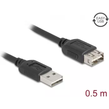 Kabel USB A na USB A DELOCK 81511 — USB 2.0, 0,5 m, czarny, pozłacane styki
