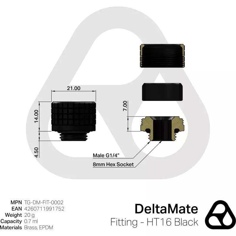 Thermal Grizzly DeltaMate Fitting HT16 – złączka, czarna – akcesorium montażowe chłodzenia CPU