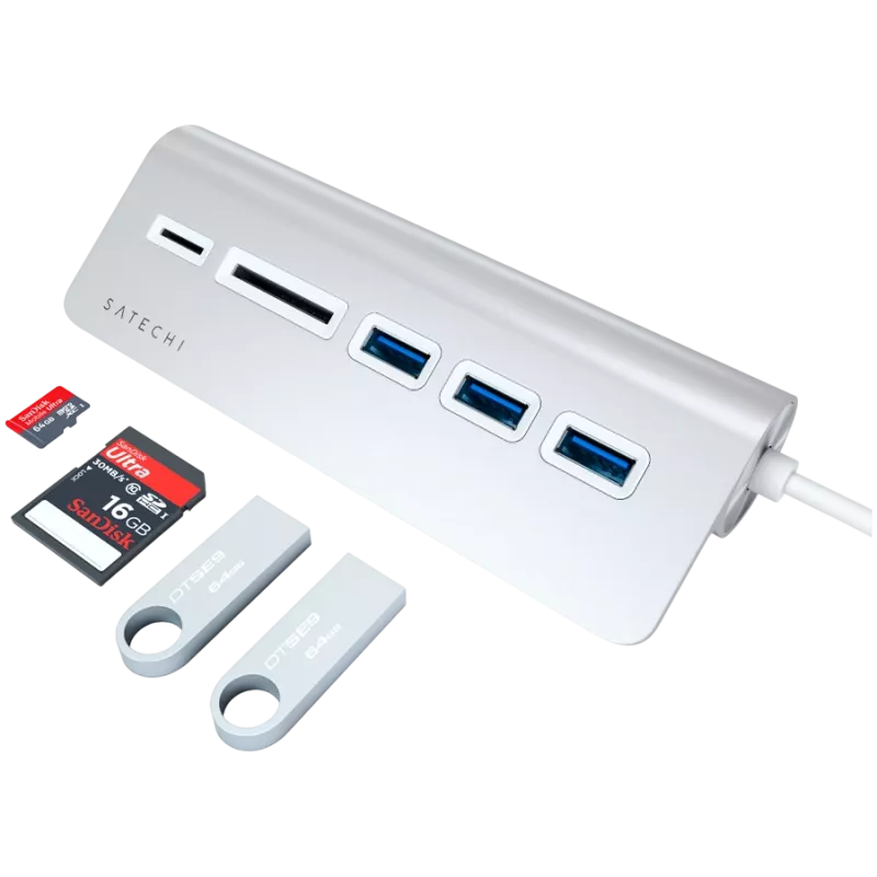 Satechi Type-C Aluminium USB Hub & Card Reader, Srebrny, ST-TCHCRS