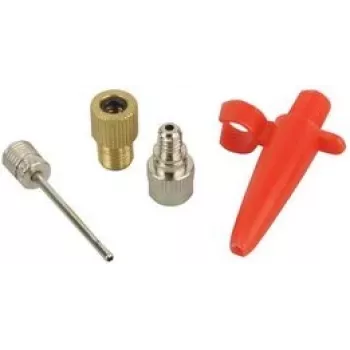 FISCHER Zestaw adapterów 85618 — metalowe adaptery pompki (czerwone) do rowerów i hulajnóg