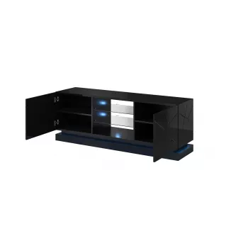 Szafka RTV cama meble QIU 160 — MDF czarny połysk, 1600×420×570 mm