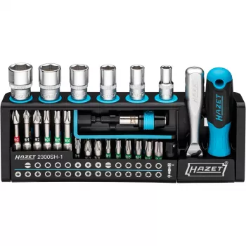 Hazet Bit Set 2300SH-1 — 39-częściowy zestaw bitów płaskich, Phillips, Pozidriv, sześciokątnych i Torx