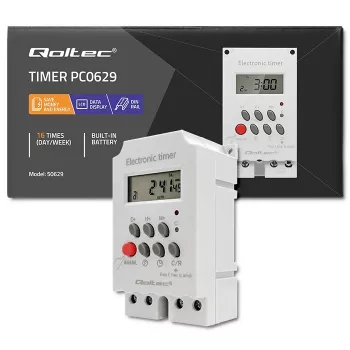 Elektroniczny przekaźnik czasowy na szynę DIN QOLTEC PC0629 — zasilanie 24V, wyjście 16A