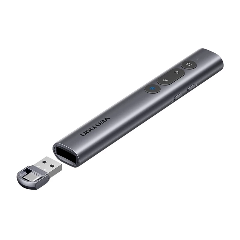 Bezprzewodowy wskaźnik laserowy Vention KQIH0 — czerwony laser, maksymalny zasięg 50 m, interfejs USB, lekka obudowa z PVC