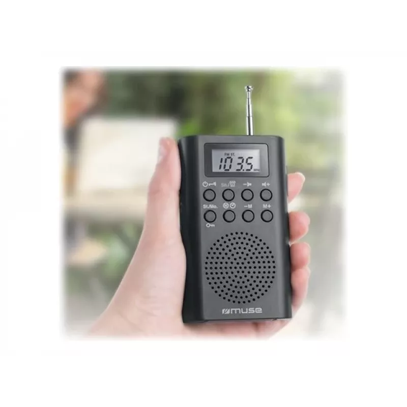 Przenośne radio Muse M-03 R z tunerem FM PLL, wyświetlaczem LCD, anteną zewnętrzną, czarne