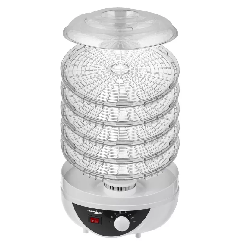 Suszarka do grzybów, warzyw i owoców GreenBlue, 250W, bardzo cicha, 5 sit, GB195
