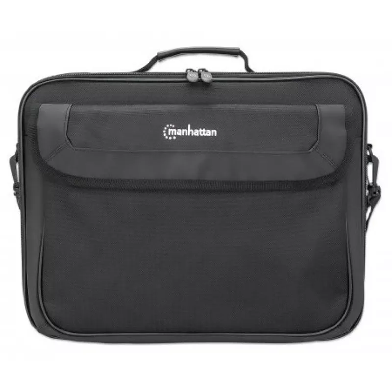 Torba na laptop Manhattan Cambridge 15,6 cala, konstrukcja typu clamshell, czarna, LOW COST, kieszeń na akcesoria, komora na dokumenty z tyłu, pasek na ramię (odpinany), odpowiednik Targus TAR300, pokrowiec na notebook, trzyletnia gwarancja