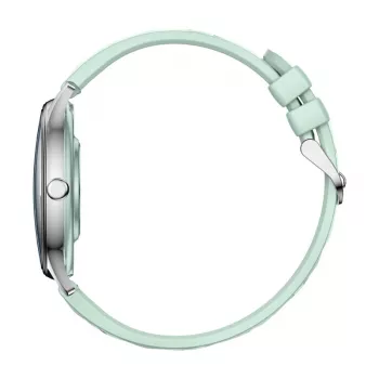 Smartwatch Colmi L28 — Srebrno-zielona koperta z zielonym skórzanym paskiem