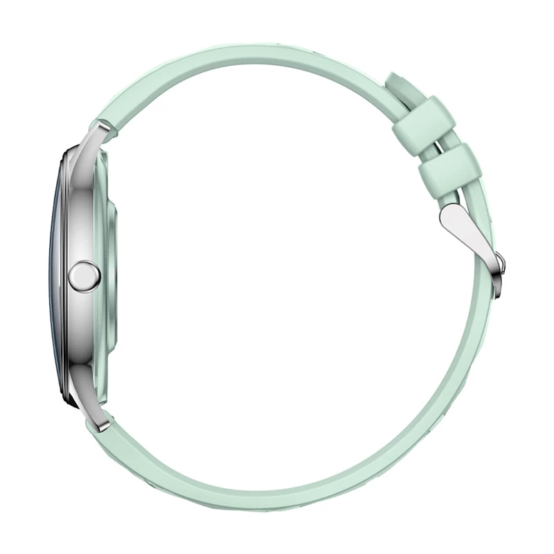 Smartwatch Colmi L28 — Srebrno-zielona koperta z zielonym skórzanym paskiem
