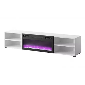 Szafka pod telewizor cama meble POLO 180x33x39 cm z kominkiem elektrycznym 1400–1600 W, laminowana, biała/czarna