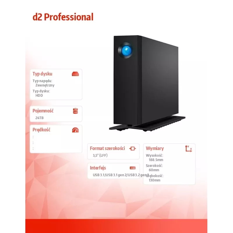 LaCie d2 Professional 24TB USB-C 10Gb/s 3,5-calowy zewnętrzny dysk twardy (STHA24000800)