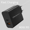 Qoltec 52381 Super Quick PD charger | 1xUSB-C | 1xUSB | 90W | 5-20V | 2.4-4.35A | Czarny