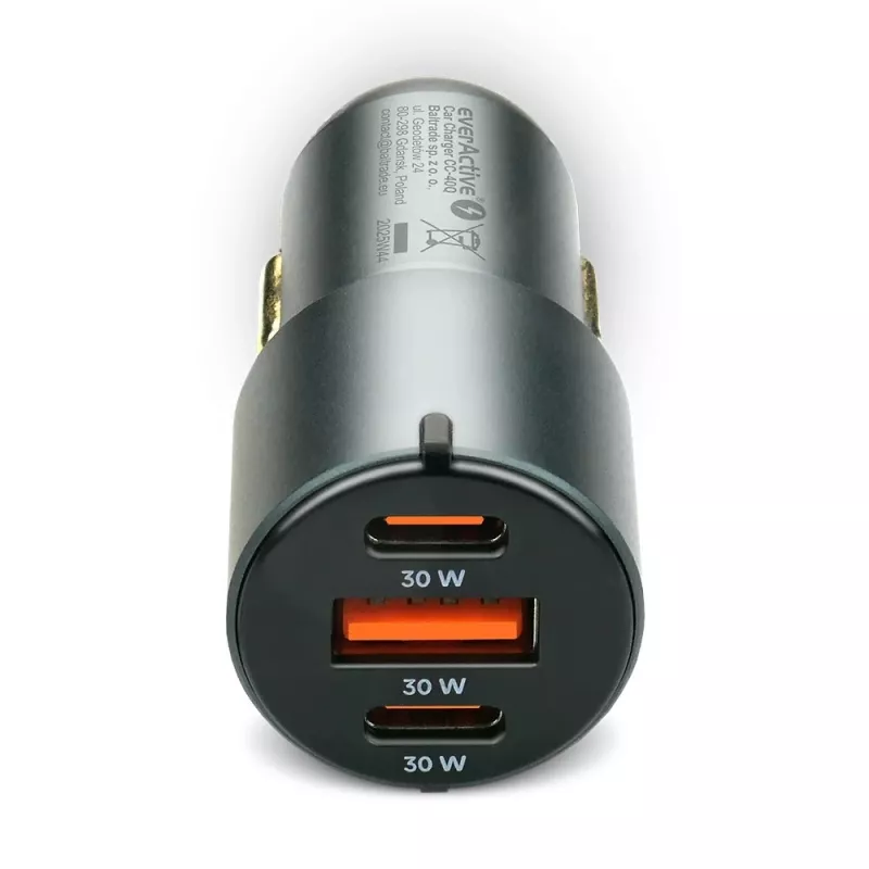 Ładowarka samochodowa everActive CC-40Q QC3.0 60W, zasilacz USB do samochodu do ładowania urządzeń mobilnych