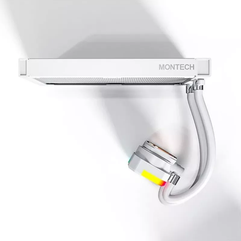 Chłodzenie wodne AIO Montech Hyper Flow ARGB 240 mm Białe — grzejnik 240 mm, podświetlenie ARGB, białe wykończenie