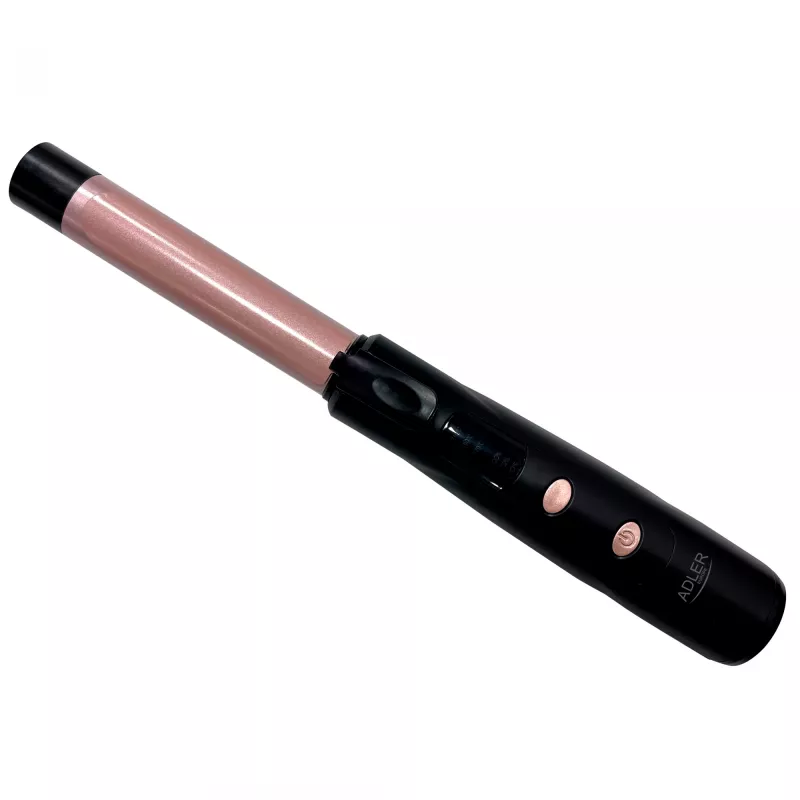 Bezprzewodowa lokówka Adler AD 2120 — lufa ceramiczno-turmalinowa 2,4 cm, wyświetlacz LED, do 170–210 °C, akumulator 2×2600 mAh