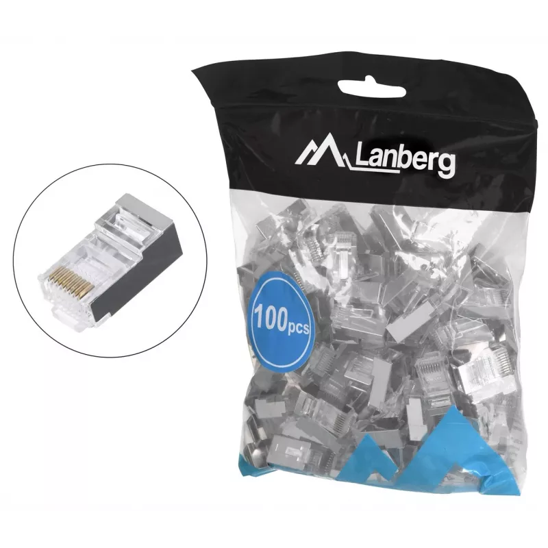 Złącze przewodowe LANBERG RJ-45 PLS-5000EZ, Cat5e, F/UTP (FTP), szary, 100 szt.