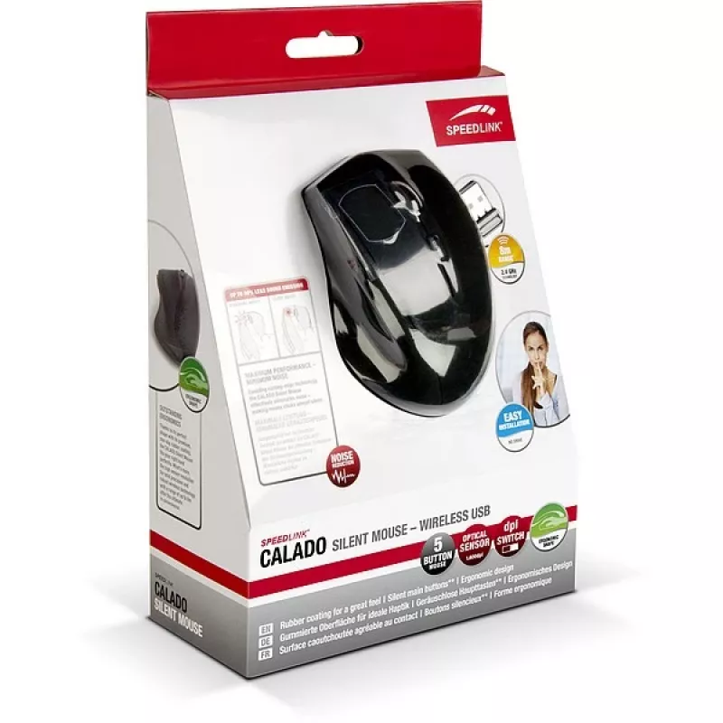SPEEDLINK CALADO Silent SL-6343-RRBK - Maus - Für Rechtshänder - optisch - 5 Tasten - kabellos - 2.4 GHz - kabelloser Empfänger (USB)