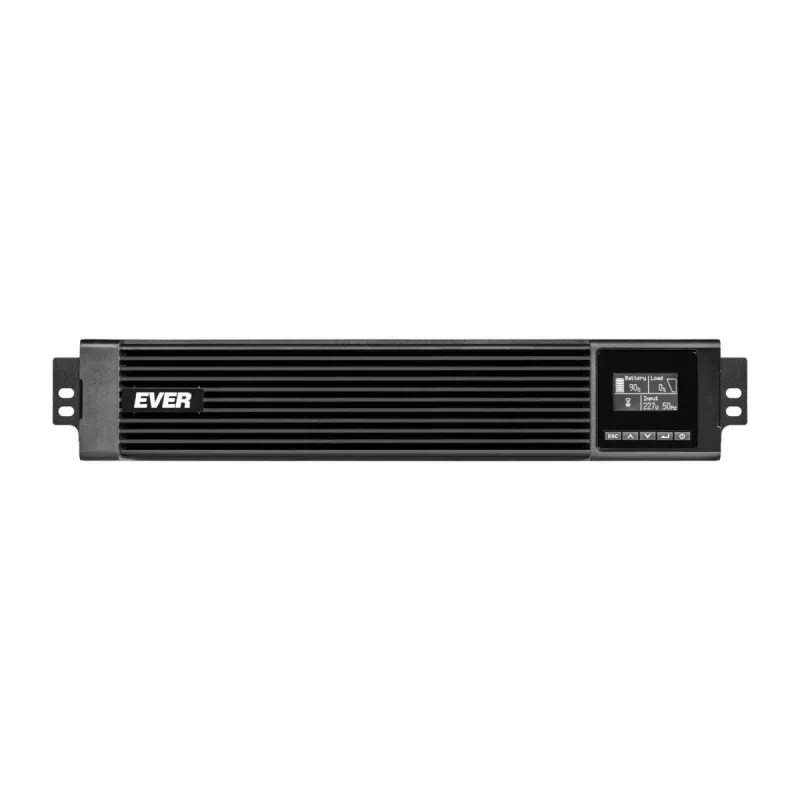 UPS online EVER Powerline RT PRO 3kVA 3kW rack/wieża, podwójna konwersja, 1-faz., wyjście 200–240V, 9× gniazd C13, LCD, akumulatory VRLA