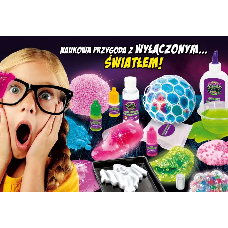 Zestaw naukowy Liscianigiochi Crazy Science Slime w ciemności 304-PL89239 — zestaw do eksperymentów ze świecącym w ciemności slime'em