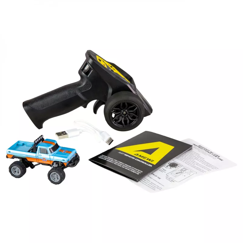 Radio-controlled Amewi Monster Truck DieCast 1:64 RTR, niebieski/pomarańczowy