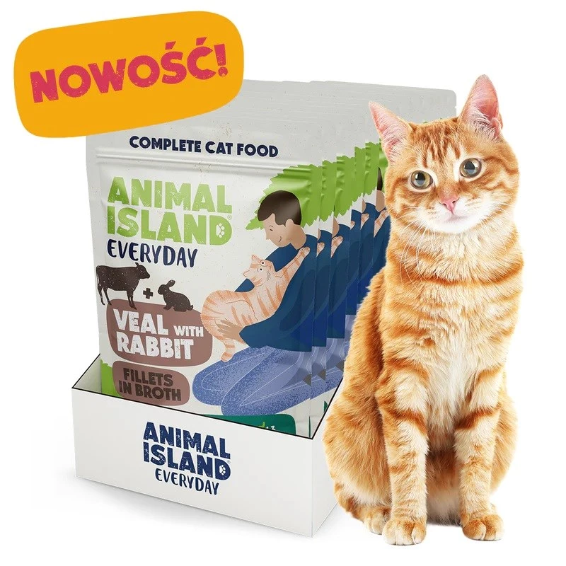 ANIMAL ISLAND Cielęcina z filetami z królika w bulionie - mokra karma dla kota - 12x85g
