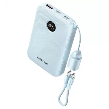Power bank Vention 10000mAh 22,5 W — 2× USB‑C, 1× USB‑A, niebieski