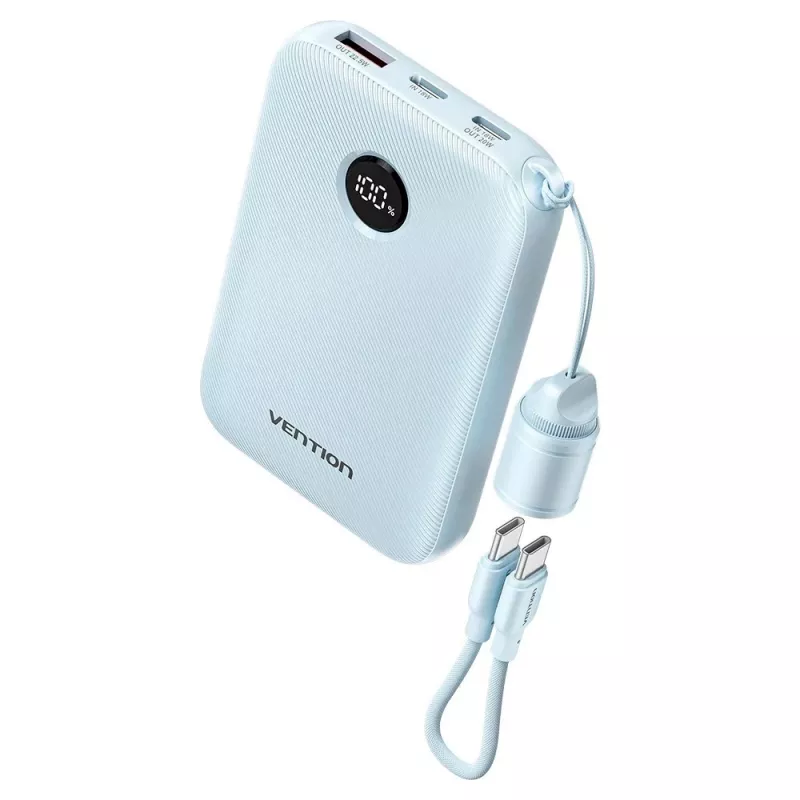 Power bank Vention 10000mAh 22,5 W — 2× USB‑C, 1× USB‑A, niebieski