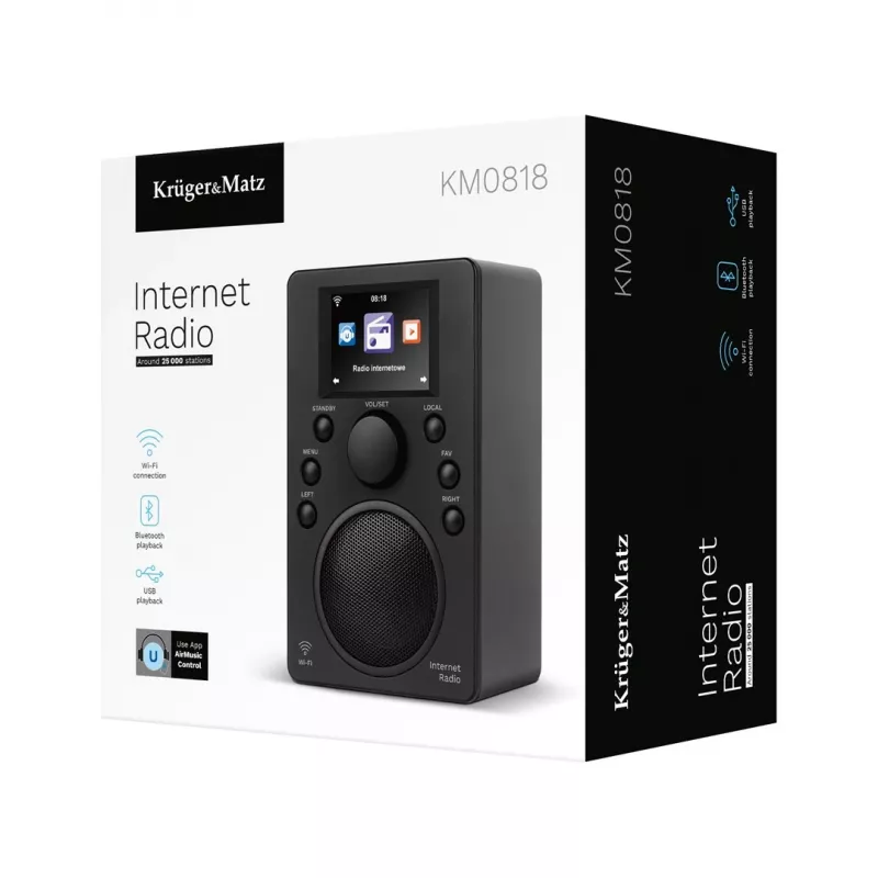 Radio internetowe Kruger & Matz KM0818.1 z Wi‑Fi, Bluetooth, USB i budzikiem