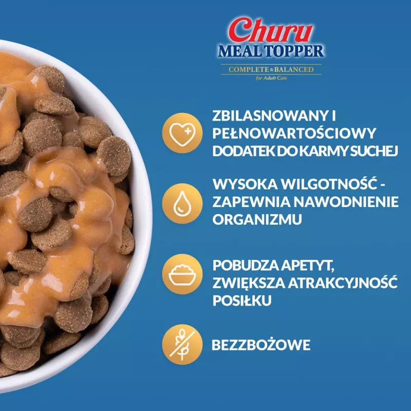 Saszetka z mokrym przysmakiem dla kota INABA Churu Meal Topper Tuńczyk z przegrzebkiem 4 x 14 g