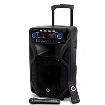 Przenośny głośnik karaoke MANTA SPK5021PRO 20W, woofer 12 cali, 80W RMS, Bluetooth, bateria do 5h, SD/USB, wejścia mikrofonowe i gitarowe
