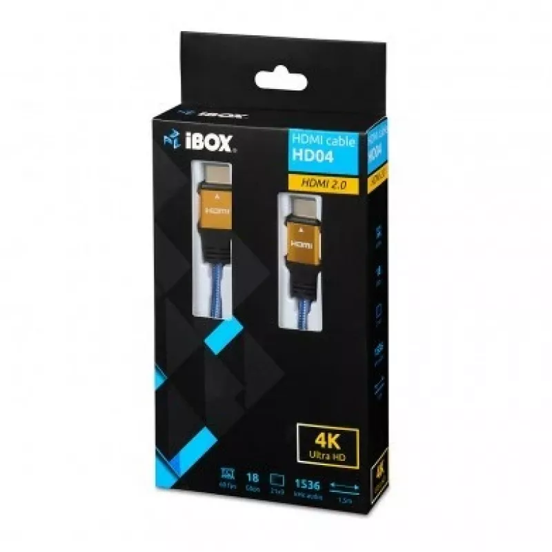 Kabel HDMI IBOX ITVFHD04 1,5 m, HDMI 2.0, 18 Gb/s, 4K (4096×2160), pozłacane styki, wtyk–wtyk