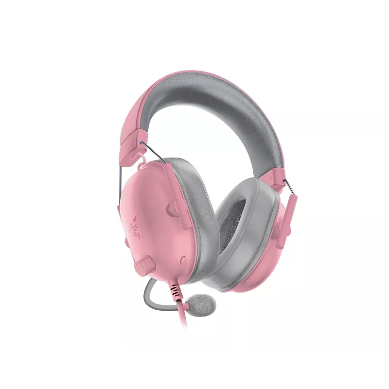 Headset Razer Czarnyshark V2 X przewodowy, binauralny zestaw słuchawkowy do gier, 3.5 mm, wirtualne 7.1, 32 Ω, piankowe poduszki nauszne, różowy