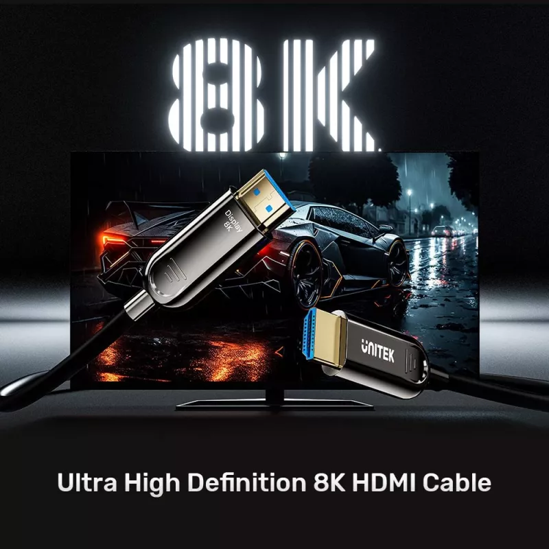 Kabel HDMI Unitek C11085GY01-15M — HDMI Typ A na A, 30 m, HDMI 2.1, 8K@60Hz, 4K@144Hz, pozłacane styki, czarny