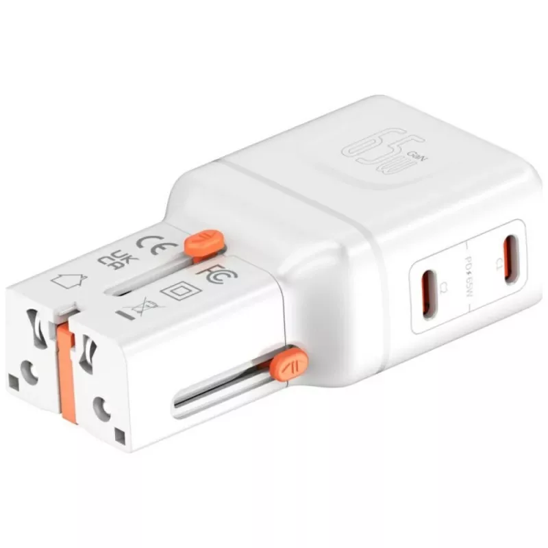 Ładowarka podróżna World 65W USB-C + USB-A biała