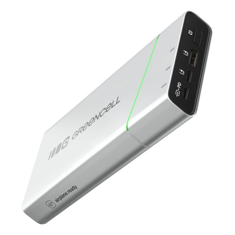 Przenośny akumulator zielony Cell BPLGC20P 20800 mAh litowo-jonowy, USB-C PD 65W, 2x USB-C + 1x USB-A, aluminiowa obudowa