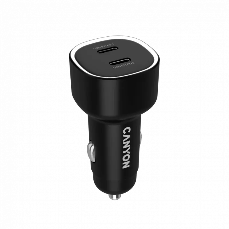 Ładowarka samochodowa CANYON OnDrive 60 PD 60W 2xUSB-C — moc 60W, 2 porty USB-C, czarna
